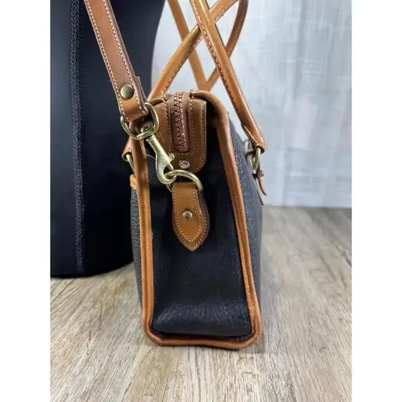 Dooney Bourke Vintage Leather Handbag Black/Tan, All Weather, Satchel/Top Handle - Picture 6 of 9